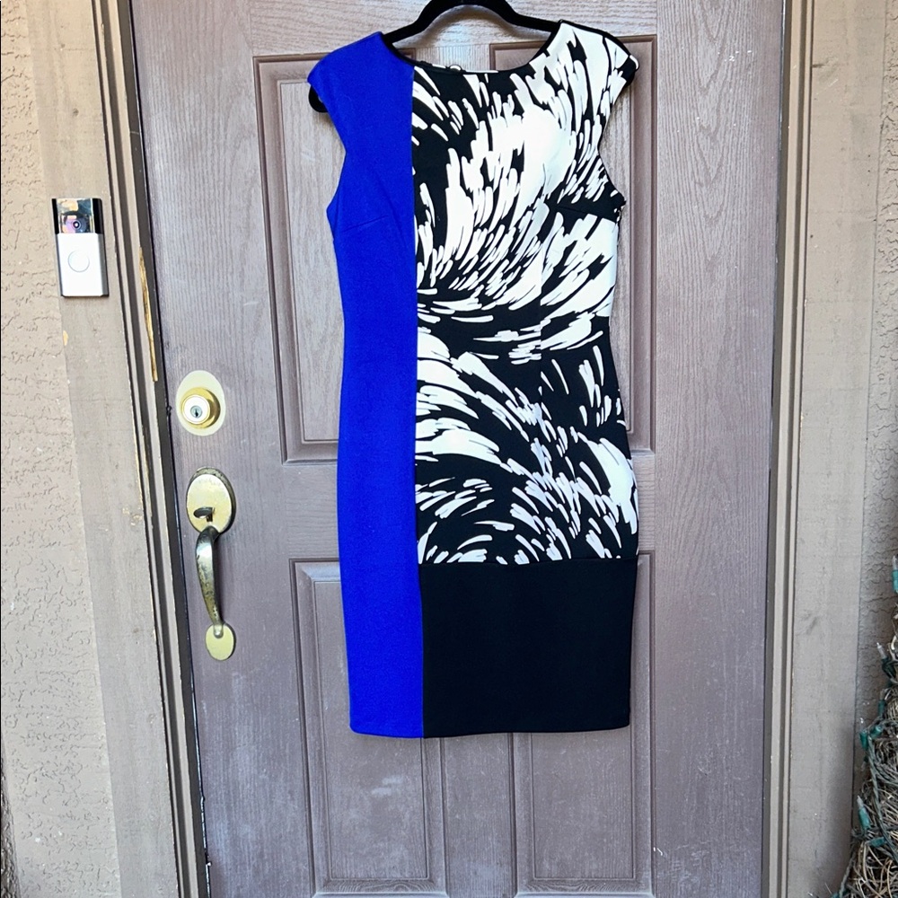 Maggy London Black and Blue Midi Dress